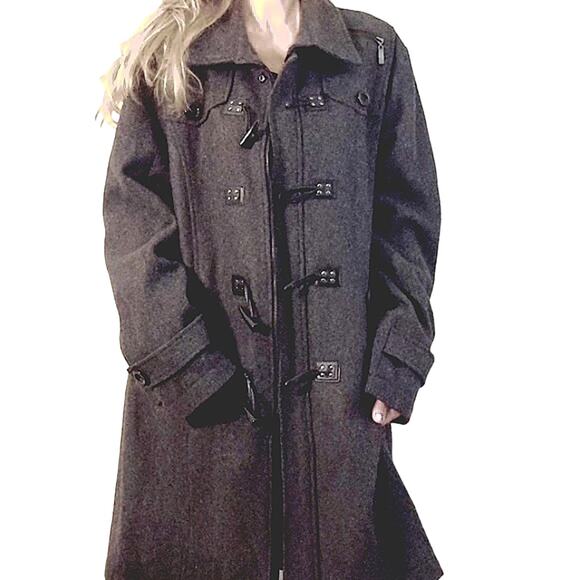 Y2k London Style Coat Sz XXL Oversized Boxy GRAY Toggle Buttons Goth Grunge VNT